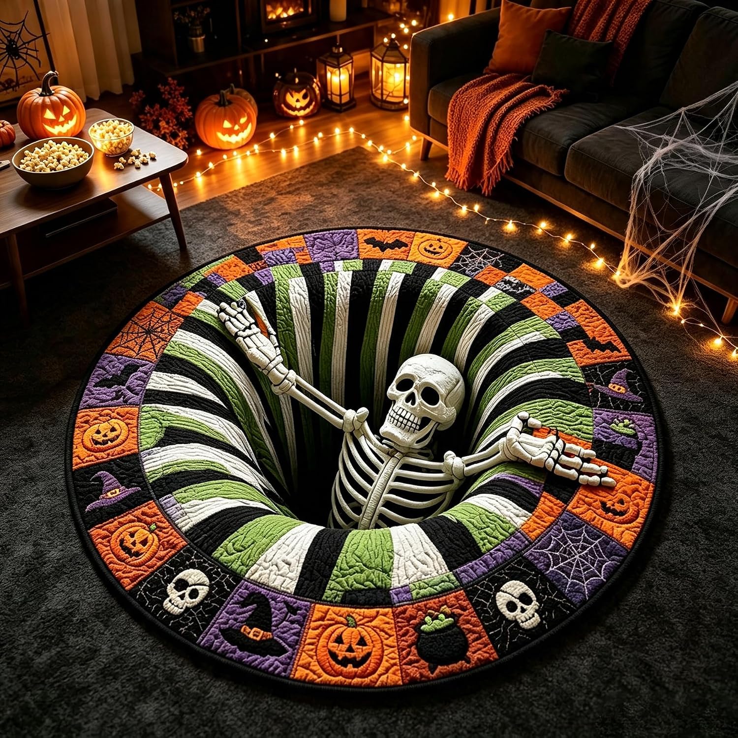 3D Printing Online Design - 3D-Optische Illusion Schachbrettmuster Runder Teppich Halloween
