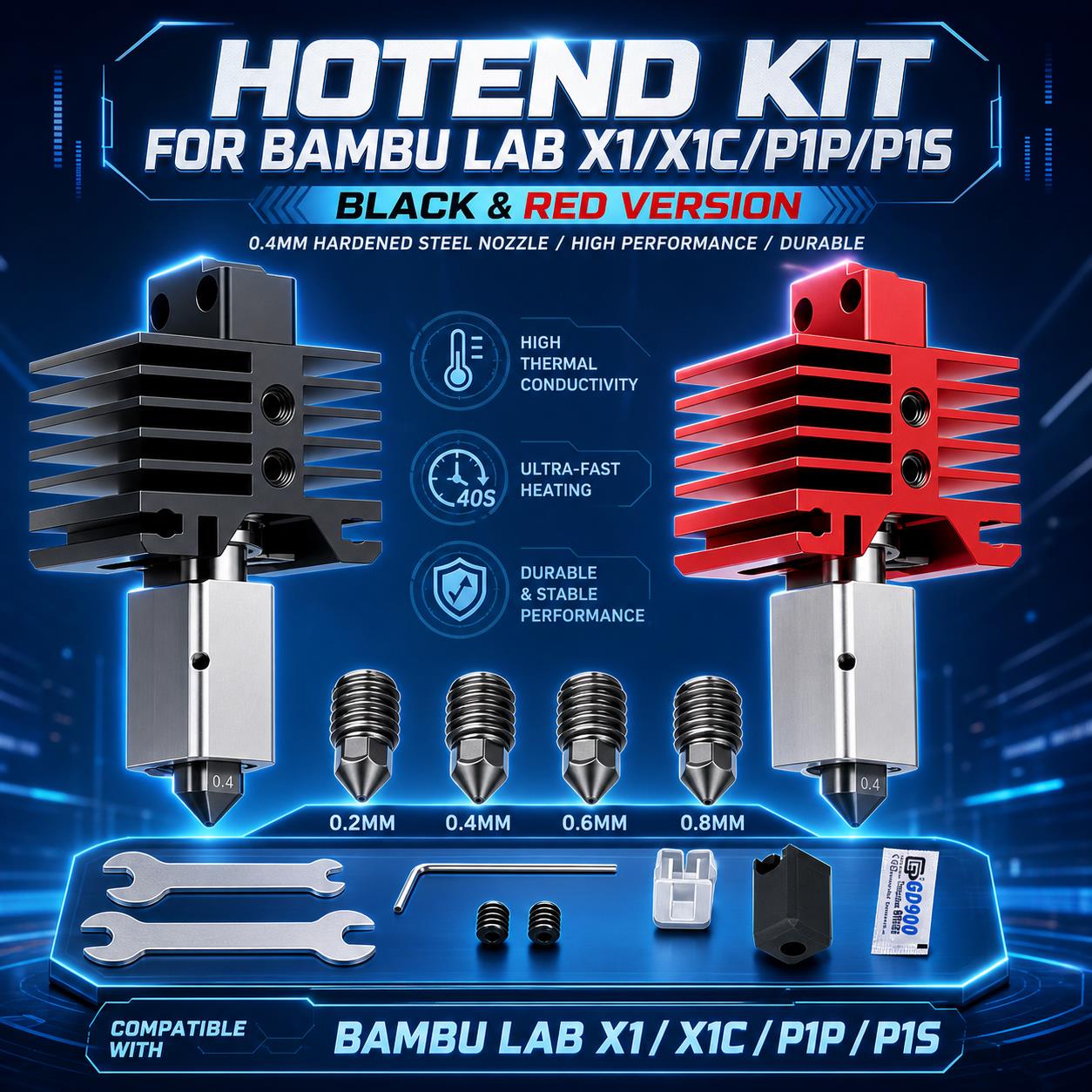 Nozzle 0.4Mm Hardened - Verbessertes Hotend-Kit für Bambu Lab X1