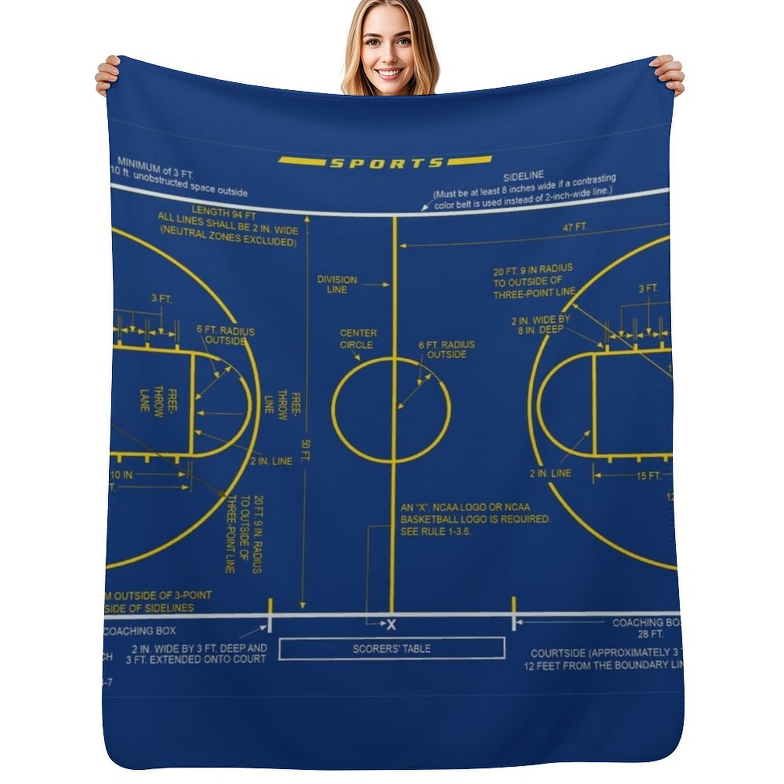 3D Printing Diagram - College-Basketballplatz-Diagramm, Schaltplan für Basketball-Liebhaber, Überwurfdecke für