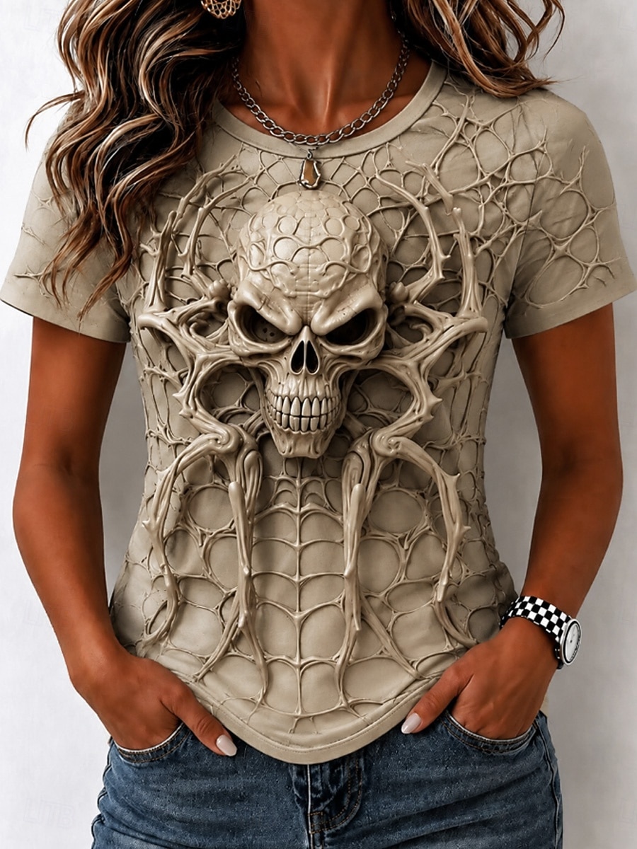 3D Printing Web - Damen Frühling Sommer 3D-Bedrucktes Rundhals-T-Shirt, Spinnennetz
